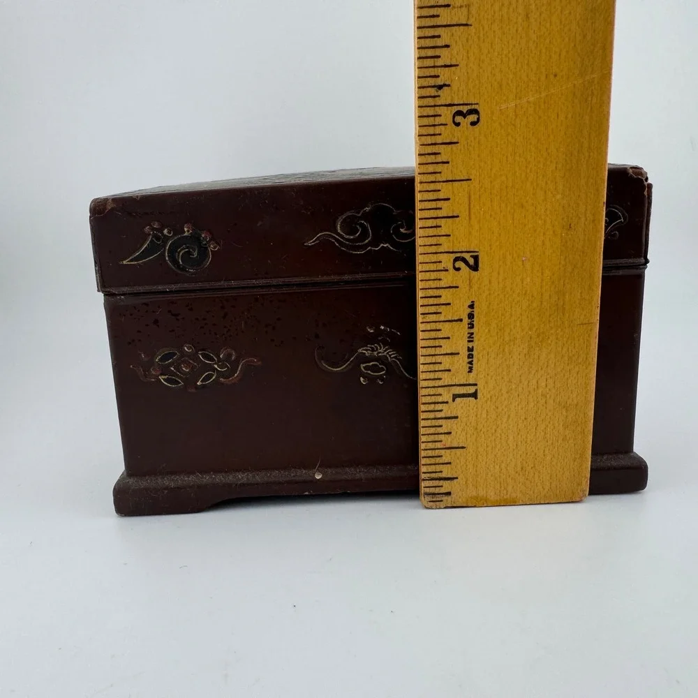 Vintage Lacquer Trinket Box Small Brown Fair Vintage Japanese Chinoiserie Wood